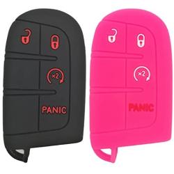 Coolbestda 2Pcs Rubber 3button + Panic Key Fob Cover Remote Skin Keyless Case Protector for Dodge Durango Journey Dart Challenger Jeep Renegade Fiat