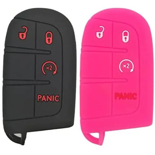 Coolbestda 2Pcs Rubber 3button + Panic Key Fob Cover Remote Skin Keyless Case Protector for Dodge Durango Journey Dart Challenger Jeep Renegade Fiat