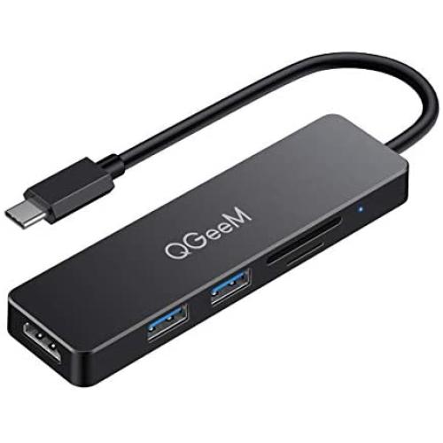 USB C Hub,QGeeM 5 in 1 USB C to HDMI 4K Adapter,USB C to USB 3.0,Type C SD/TF Card Reader,USB to HDMI,Compatible with MacBook Pro 2018 ipad Pro, ChromeBook, Dell XPS, Surface Go
