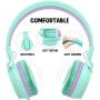 AILIHEN I35 Kid Headphones with Microphone Volume Limited 85dB Children Girls Boys Teen Lightweight Foldable Wired Headset for School Online Course Chromebook Cellphones Tablets (Green Purple)