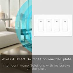 MOES WiFi Smart Light Switch,4 Gang No Screw Panel Smartlife/Tuya App Wireless Remote Control in-Wall Switch Timer for Lights,Compatible with Alexa,Google Home,No Hub Required