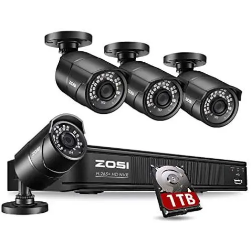 ZOSI 1080p H.265+ PoE Home Security Camera System Outdoor Indoor,8CH 5MP PoE NVR Recorder and (4) 1080p Surveillance Bullet IP Cameras with 120ft Long Night Vision ( 1TB Hard Drive Built-in)