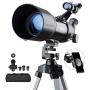 ESSLNB Telescopes for Adults Astronomy Beginners Kids 400X80mm with 10X Smartphone Adapter Adjustable Tripod Case and Moon Filter Erect-Image Diagonal Prism