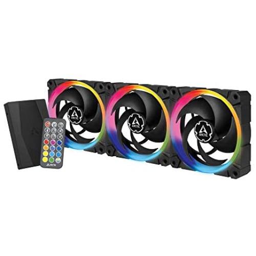 ARCTIC BioniX P120 A-RGB (Bundle 3 pc, incl. A-RGB Controller) - 120 mm Pressure-Optimised Fan with A-RGB, PWM, Cooler, Fluid Dynamic Bearing, 400-2300 RPM - Black