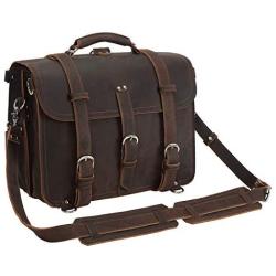 Polare Mens Full Grain Leather 16 Briefcase Shoulder Messenger Bag Fit 15.6 Laptop