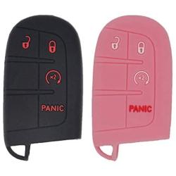 LemSa 2Pcs Keyless Entry Remote Car Smart Key Fob Outer Shell Cover Soft Rubber Protective Case for Dodge Durango Journey Dart Challenger Jeep Renegade Fiat M3N-40821302 / M3M-40821302