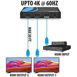 Orei UltraHD 4K @ 60 Hz 1 X 2 HDMI Splitter 1 in 2 Out 2 Port 2: 8-Bit - HDMI 2.0, HDCP 2.0, 18 Gbps, EDID, Duplicate / Mirror 4K Screens - UHDS-102