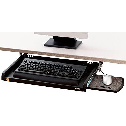 3M Adjustable Under-Desk Keyboard Drawer, Three Height Settings, Wide Tray with Gel Wrist Rest Accomodates Most Keyboards, Slide Out Mouse Platform with Precise Mouse Pad, Black (KD45)
