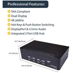 StarTech.com DisplayPort KVM - 4 Port - 4K 60Hz - Dual Monitor KVM - DisplayPort Switch - KVM DisplayPort - Desktop KVM Switch (SV431DPDDUA2)
