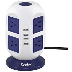 Keedox Power Strip Tower Surge Protector, 8 Outlet 4 USB Ports Electric Charging Station, Multi Plug Outlet with 10Ft Long Extension Cord