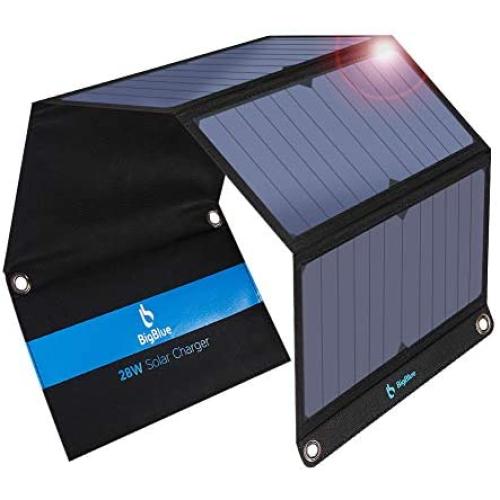 [Upgraded]BigBlue 3 USB Ports 28W Solar Charger(5V/4.8A Max), Foldable Portable Solar Phone Charger with SunPower Solar Panel Compatible with iPhone 11/Xs/XS Max/XR/X/8/7, iPad, Samsung Galaxy LG etc.