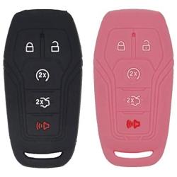 LemSa 2Pcs Keyless Entry Remote Car Smart Key Fob Outer Shell Cover Soft Rubber Protective Case for Ford F-150 F-450 Fusion Explorer Lincoln Fusion MKZ Mustang MKC Black/Pink