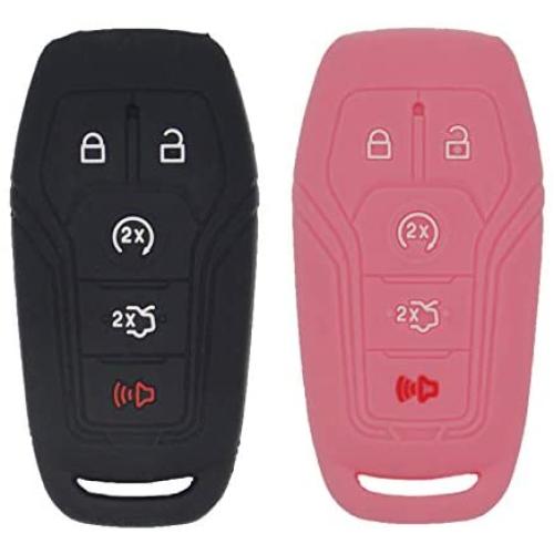 LemSa 2Pcs Keyless Entry Remote Car Smart Key Fob Outer Shell Cover Soft Rubber Protective Case for Ford F-150 F-450 Fusion Explorer Lincoln Fusion MKZ Mustang MKC Black/Pink