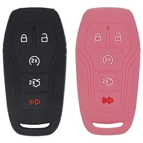 LemSa 2Pcs Keyless Entry Remote Car Smart Key Fob Outer Shell Cover Soft Rubber Protective Case for Ford F-150 F-450 Fusion Explorer Lincoln Fusion MKZ Mustang MKC Black/Pink