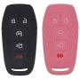 LemSa 2Pcs Keyless Entry Remote Car Smart Key Fob Outer Shell Cover Soft Rubber Protective Case for Ford F-150 F-450 Fusion Explorer Lincoln Fusion MKZ Mustang MKC Black/Pink