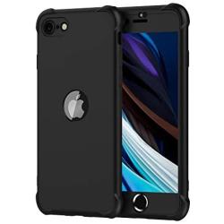 ORETECH Designed for iPhone SE 2020 Case with[2 x Tempered Glass Screen Protector] 360° Full Body Protection Cover Hard PC Soft Rubber Silicone for iPhone SE 2nd Generation (2020)-4.7- Black