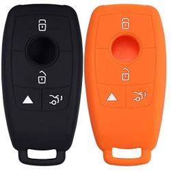 Lcyam Silicone Remote Key Fob Covers Smooth Soft Rubber Case Fits for Mercedes-Benz A220 E63S AMG E-Class GLE 350 4MATIC 2019 2020 2021 (Black Orange)