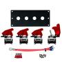 MGI SpeedWare Black 4 Toggle Switch Panel, Powder Coat Steel, Safety Flip Covers (Red)