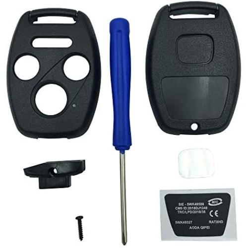 Key Fob Shell Case Fit for 4 Buttons Honda Accord Civic EX Pilot Keyless Entry Remote Car Key Housing Replacement with Free Screwdriver (Casing Only Without Blade) (Black)
