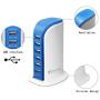USB Tower Power Adapter 6-Port Smart IC Tech Charging Station with Quick Charge 2.1 for Phone, Tablets, and More (Blue)