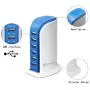 USB Tower Power Adapter 6-Port Smart IC Tech Charging Station with Quick Charge 2.1 for Phone, Tablets, and More (Blue)