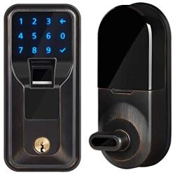 iMagic Electronic Fingerprint Deadbolt, Keypad Entry Door Lock, 5-9/16 in, Zinc Construction, Aged Bronze Finish, LED Touch Screen Keypad Lock w/Alarm, One-Touch Locking w/Keys, 1 Kit (IM010101)