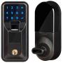 iMagic Electronic Fingerprint Deadbolt, Keypad Entry Door Lock, 5-9/16 in, Zinc Construction, Aged Bronze Finish, LED Touch Screen Keypad Lock w/Alarm, One-Touch Locking w/Keys, 1 Kit (IM010101)