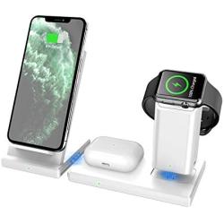 Wireless Charger MANKIW 3 in 1 Fast Charging Station for Apple iWatch AirPods Pro, Wireless Charging Stand Compatible for iPhone 11/11Pro/11Pro Max/XR/Xs/Xs Max/X/8/8Plus Samsung Galaxy(White)