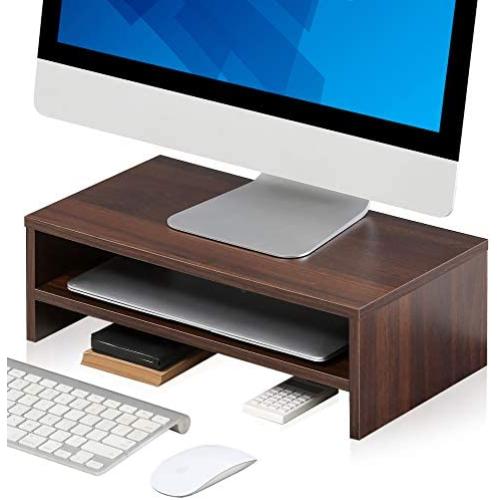 FITUEYES Computer Monitor Stand Clamp Desk TV Shelf Risers 16.7 inch 2 Tiers Monitor Stand Save Space DT204203WB