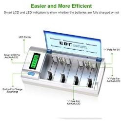 EBL 906 Smart Charger for AA AAA C D 9V Rechargeable Batteries with 4 Pieces 5000mAh C Rechargeable Batteries