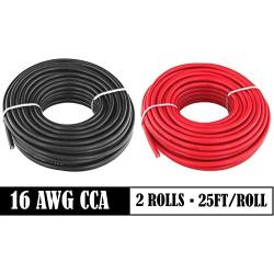16 AWG (True American Wire Ga) CCA Copper Clad Aluminum Primary Wire. 25 ft Red & 25 ft Black Bundle. For Car Audio Speaker Amplifier Remote Hook up Trailer wiring (Also Available in 14 & 18 Gauge)