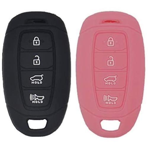 WEIBISS 2pcs 4 Buttons Key Fob Cover Case Protector Shell Remote Jacket Keyless Entry Holder Bag for Hyundai Kona Azera Grandeur IG, Black Pink
