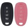 WEIBISS 2pcs 4 Buttons Key Fob Cover Case Protector Shell Remote Jacket Keyless Entry Holder Bag for Hyundai Kona Azera Grandeur IG, Black Pink