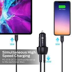 USB C Car Charger, 36W Dual Port Fast Car Charging Adapter with 18W PD & QC 3.0 for iPhone 11/Pro/Max, Samsung Galaxy S20/S20 Plus/S20 Ultra/S10+/S10e, iPad Pro/Air 2/Mini, Pixel