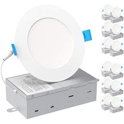 HYPERLITE 12 Pack 4Inch Ultra-Thin Downlight with Junction Box 9W Aluminum Canless LED Recessed Lighting IC Rated, 585Lm, Dimmable, 5000K Daylight, CRI>90, Recessed Slim LED Panel Lights - ETL&ES