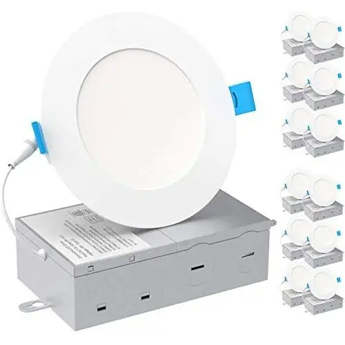 HYPERLITE 12 Pack 4Inch Ultra-Thin Downlight with Junction Box 9W Aluminum Canless LED Recessed Lighting IC Rated, 585Lm, Dimmable, 5000K Daylight, CRI>90, Recessed Slim LED Panel Lights - ETL&ES