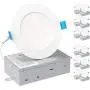 HYPERLITE 12 Pack 4Inch Ultra-Thin Downlight with Junction Box 9W Aluminum Canless LED Recessed Lighting IC Rated, 585Lm, Dimmable, 5000K Daylight, CRI>90, Recessed Slim LED Panel Lights - ETL&ES