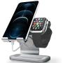 Phone and Apple Watch Stand, Apple Watch Stand Charger, ZVEdeng 2 in1 Universal Desktop Stand Holder for iPhone 12 Pro Max/12 Pro/12/12 Mini, Phone and Apple Watch(38mm-42mm)-Gray Leather