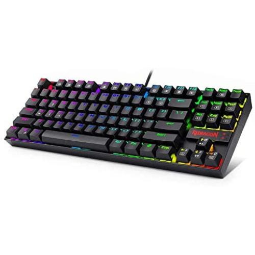 Redragon K552 Mechanical Gaming Keyboard 60% Compact 87 Key Kumara Wired Cherry MX Blue Switches Equivalent for Windows PC Gamers (RGB Backlit Black)