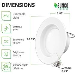 Sunco Lighting 10 Pack 4 Inch LED Recessed Downlight, Smooth Trim, Dimmable, 11W=60W, 5000K Daylight, 600 LM, Damp Rated, Simple Retrofit Installation - UL + Energy Star