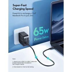 USB C Charger RAVPower 65W Fast Wall Charger, PD3.0 & GaN Tech 2-Port Power Adapter Type C Compact Foldable Travel Charger for iPhone 12 Mini Pro Max, MacBook Pro, Galaxy, Switch and More