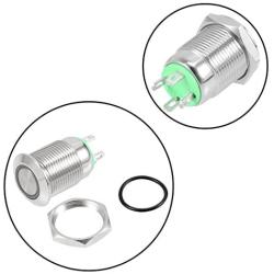 uxcell Momentary Metal Push Button Switch 12mm Mounting Dia 2A 1NO 3-6VAC/DC Green LED Light