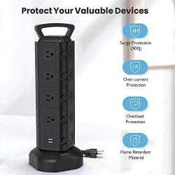 JACKYLED Power Strip Tower Surge Protector 18 AC Outlets and 4 USB Ports Electric Charging Station with 6.5ft Heavy Duty Extension Cord for Home Office Dorm Computer Black