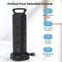 JACKYLED Power Strip Tower Surge Protector 18 AC Outlets and 4 USB Ports Electric Charging Station with 6.5ft Heavy Duty Extension Cord for Home Office Dorm Computer Black