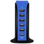 Aduro 40W 6-Port USB Desktop Charging Station Hub Wall Charger for iPhone iPad Tablets Smartphones with Smart Flow (Black/Blue)