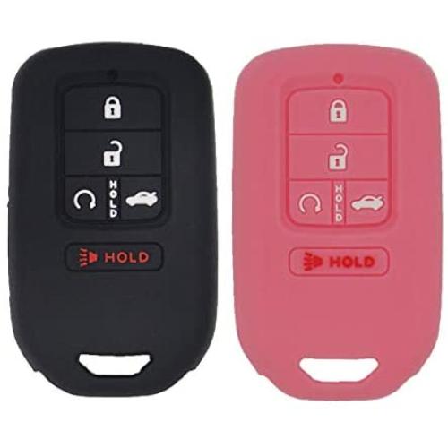 LemSa 2Pcs Keyless Entry Remote Car Smart Key Fob Outer Shell Cover Soft Rubber Protective Case for Honda Civic Accord Pilot CR-V Pilot EX EX-L 2019 2018 2017 2016 2015 A2C81642600, Black+Pink