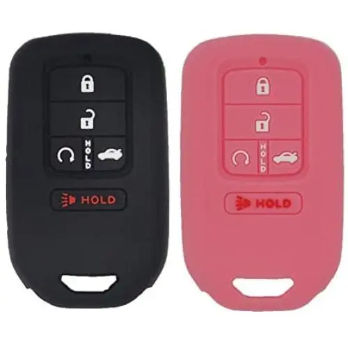 LemSa 2Pcs Keyless Entry Remote Car Smart Key Fob Outer Shell Cover Soft Rubber Protective Case for Honda Civic Accord Pilot CR-V Pilot EX EX-L 2019 2018 2017 2016 2015 A2C81642600, Black+Pink