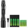 Skywolfeye 8 Pack 3.7v 5000mAh Rechargeable Battery Li-ion Button Top Battery and 4 Slot Battery Charger with 1Pcs 4000 Lumen 18650 Flashlight Zoomable, 5 Light Modes Waterproof for Camping Hiking