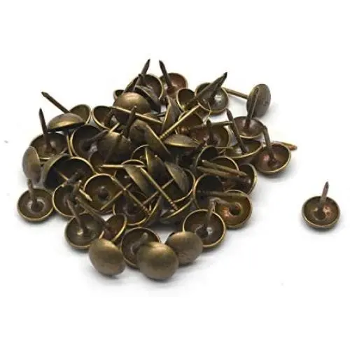 Antrader Upholstery Nails/Tacks 3/8'', Decorative Furniture Push Pins, Antique Brass Finish, Pack of 100