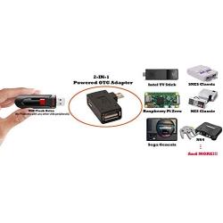 AuviPal 2-in-1 Powered Micro USB OTG Adapter 90 Degree Right Angled with Micro USB Power Charging Port for Streaming TV Stick, S/NES Classic Mini, Sega Genesis, Android Phone or Tablet - 2 Pack